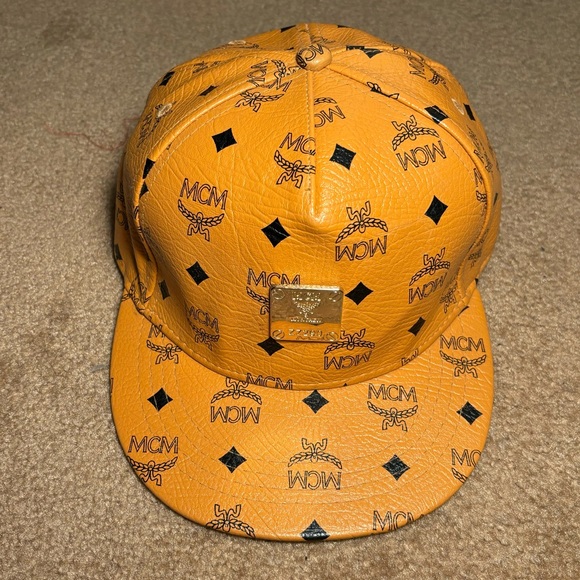 MCM Orange Leather Baseball Cap - Picture 2 of 6